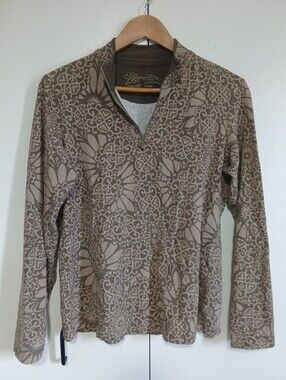 ​Aventura Organic Cotton Quarter Zip Long Sleeve Top Lg Taupe Mandala Print